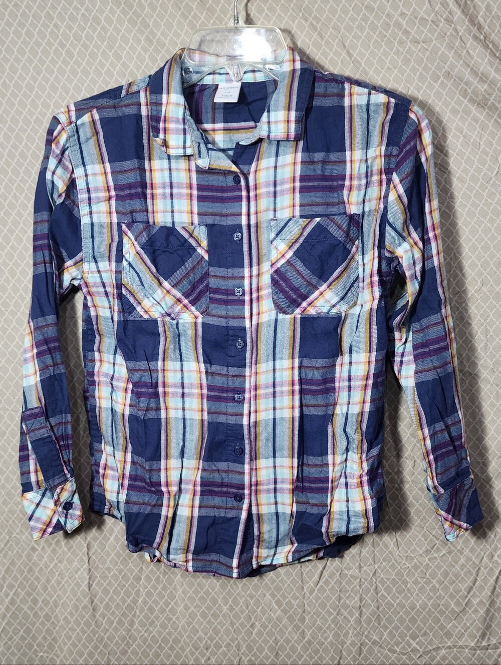 Arizona Jean Co. Blue Plaid Button Down Long Sleeve Shirt Girls Large Used Great